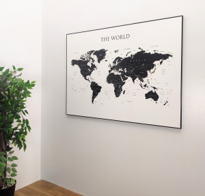 Mapa polityczno-konturowa Świata w tonacji czarno-białej. ArtGlob